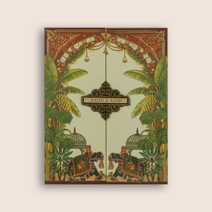 Brown Royal Elephant Door Style Padded Marriage Card - KPR07320