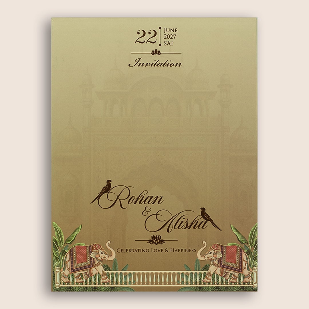 Pastel Brown Elephant Door Style Padded Invitation Card - KFR17300