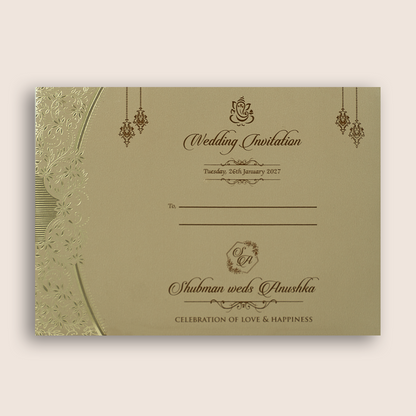 Beige Floral Door Style Padded Wedding Invitation - KRB10490