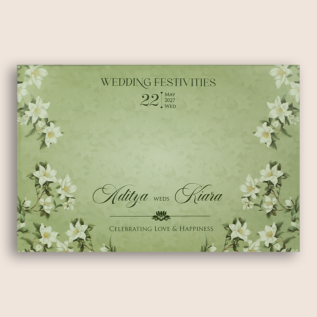 Pista Green Embossed Lilly Flower Wedding Invitation - KFR17540
