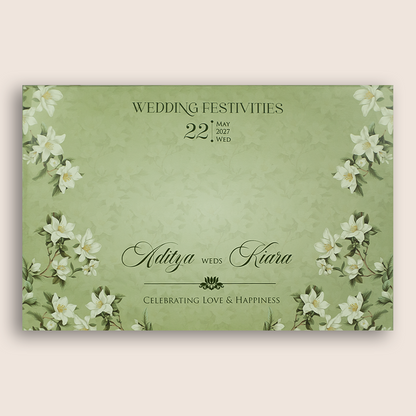 Pista Green Embossed Lilly Flower Wedding Invitation - KFR17540