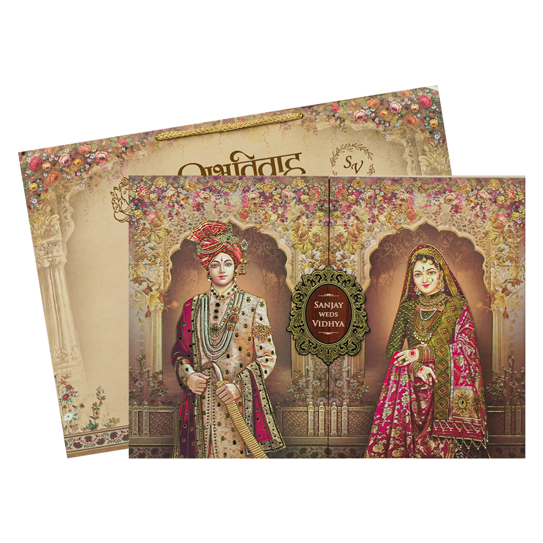 Brown Royal Couple Padded Wedding Card-KSH72190