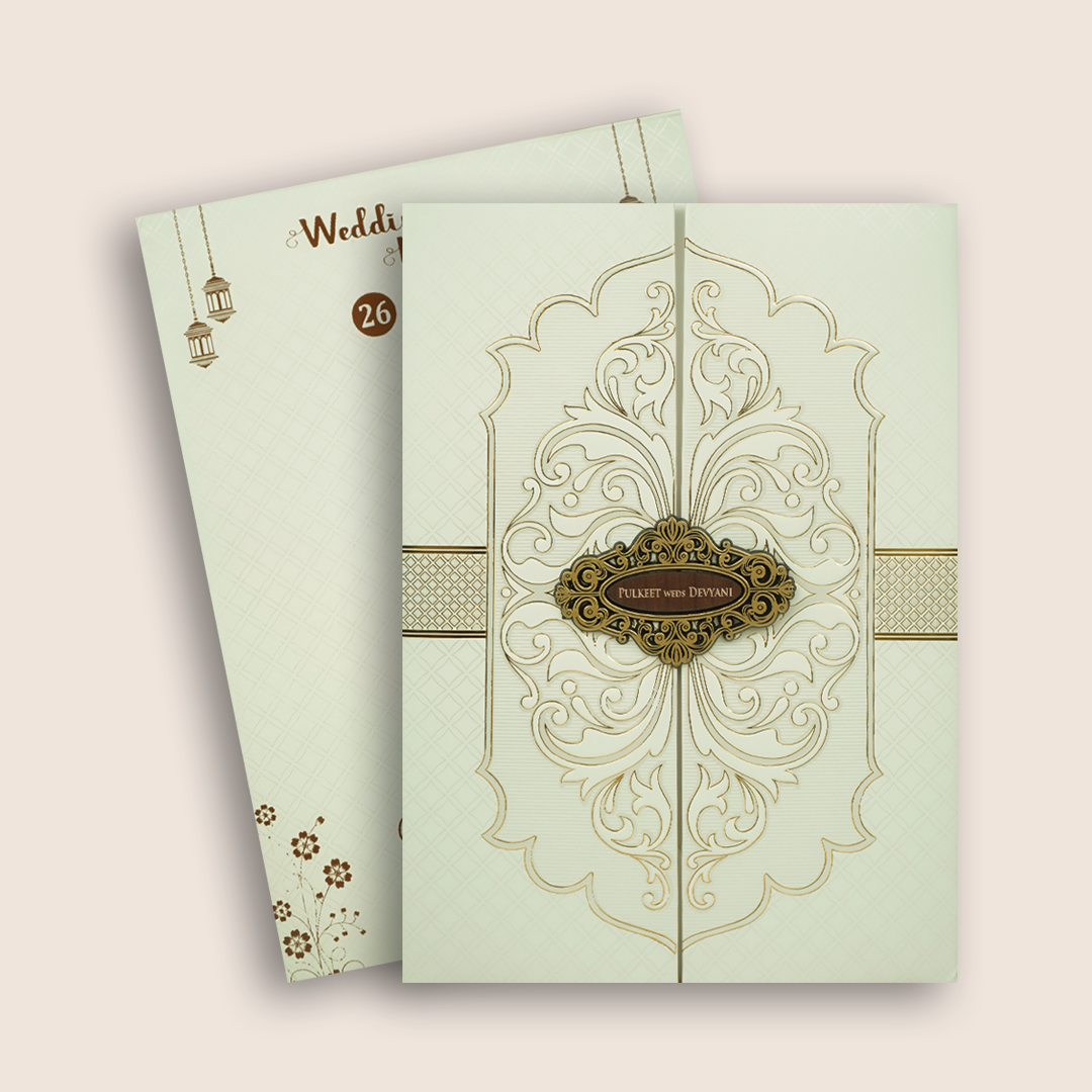 White Embossed Floral Door Style Padded Marriage Card - KJTS1719