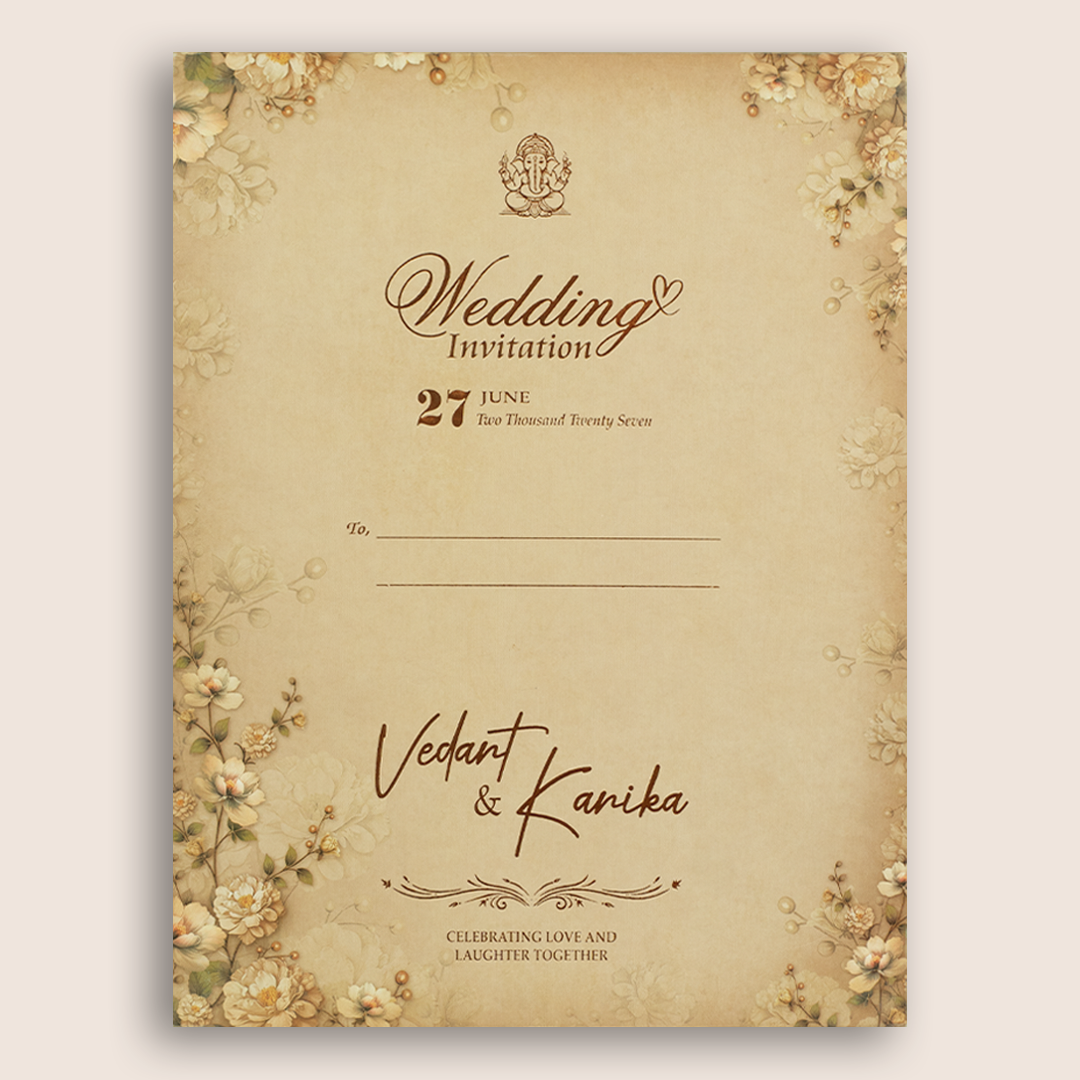 Pastel Brown Floral Door Style Padded Wedding  Card - KSH18900