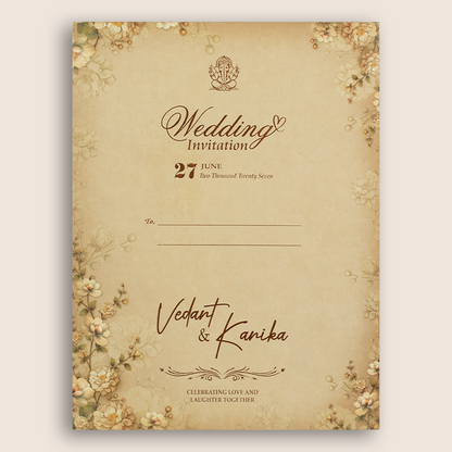 Pastel Brown Floral Door Style Padded Wedding  Card - KSH18900