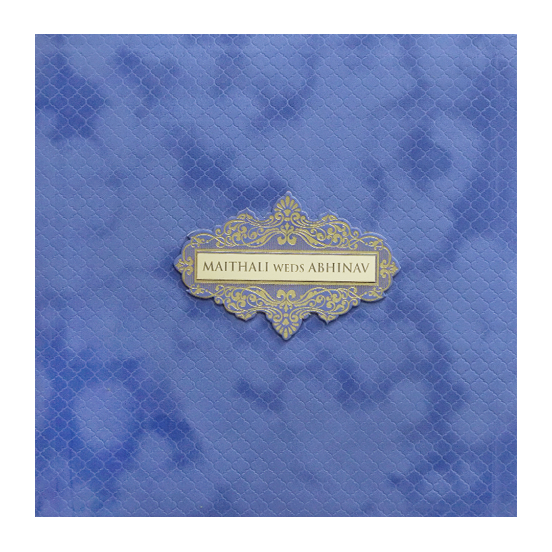 Blue &amp; Gold Padded Wedding Card-KMMWD1154