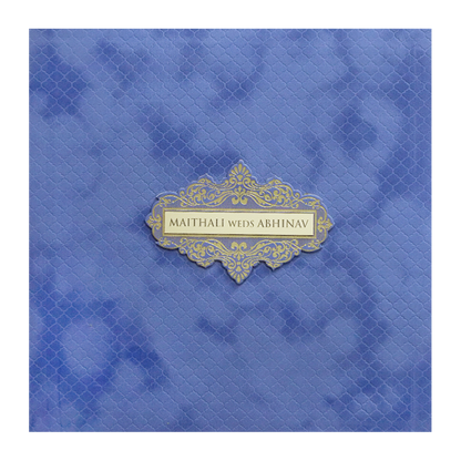 Blue &amp; Gold Padded Wedding Card-KMMWD1154