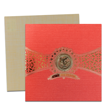 Orange Gold Ganesha Wedding Card-KNBP902L