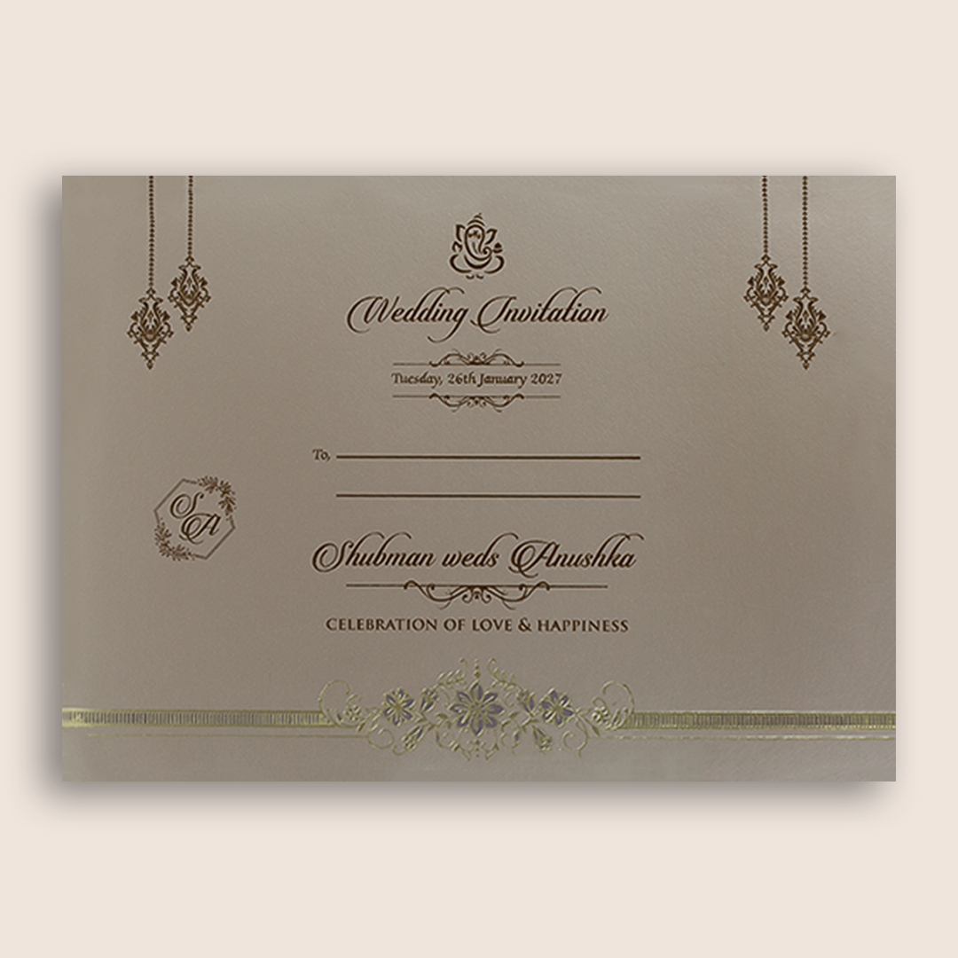 Metallic Pink Floral Laser Cut Padded Wedding Card - KRB09683