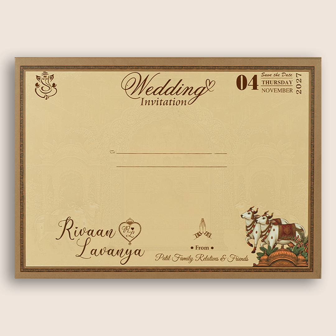 Brown Radha Krishna Padded Wedding Invitation Card - KSH18220