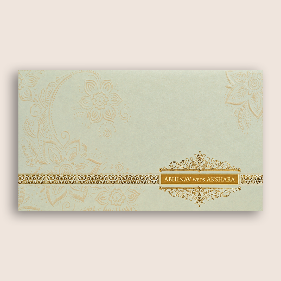 White Embossed Floral Padded Invitation Card - KPR024540