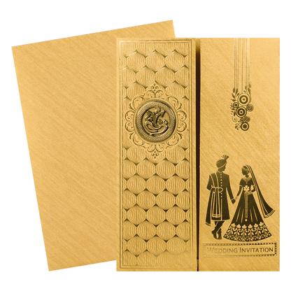 Gold Couple Gatefold Wedding Card-KNCM045G