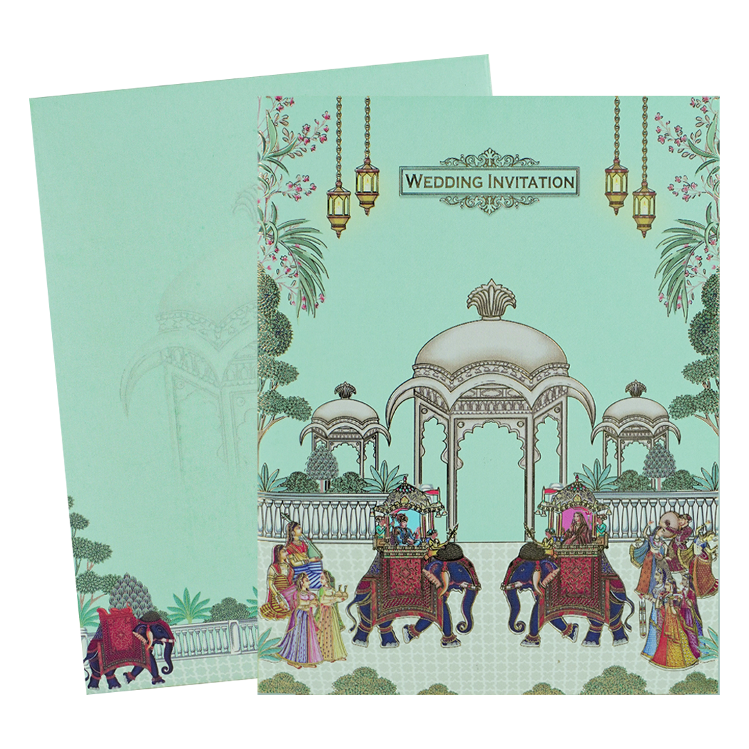 Green Floral Elephant Wedding Card-KNKC4094