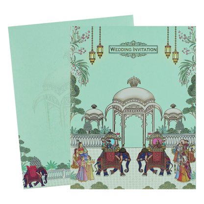 Green Floral Elephant Wedding Card-KNKC4094