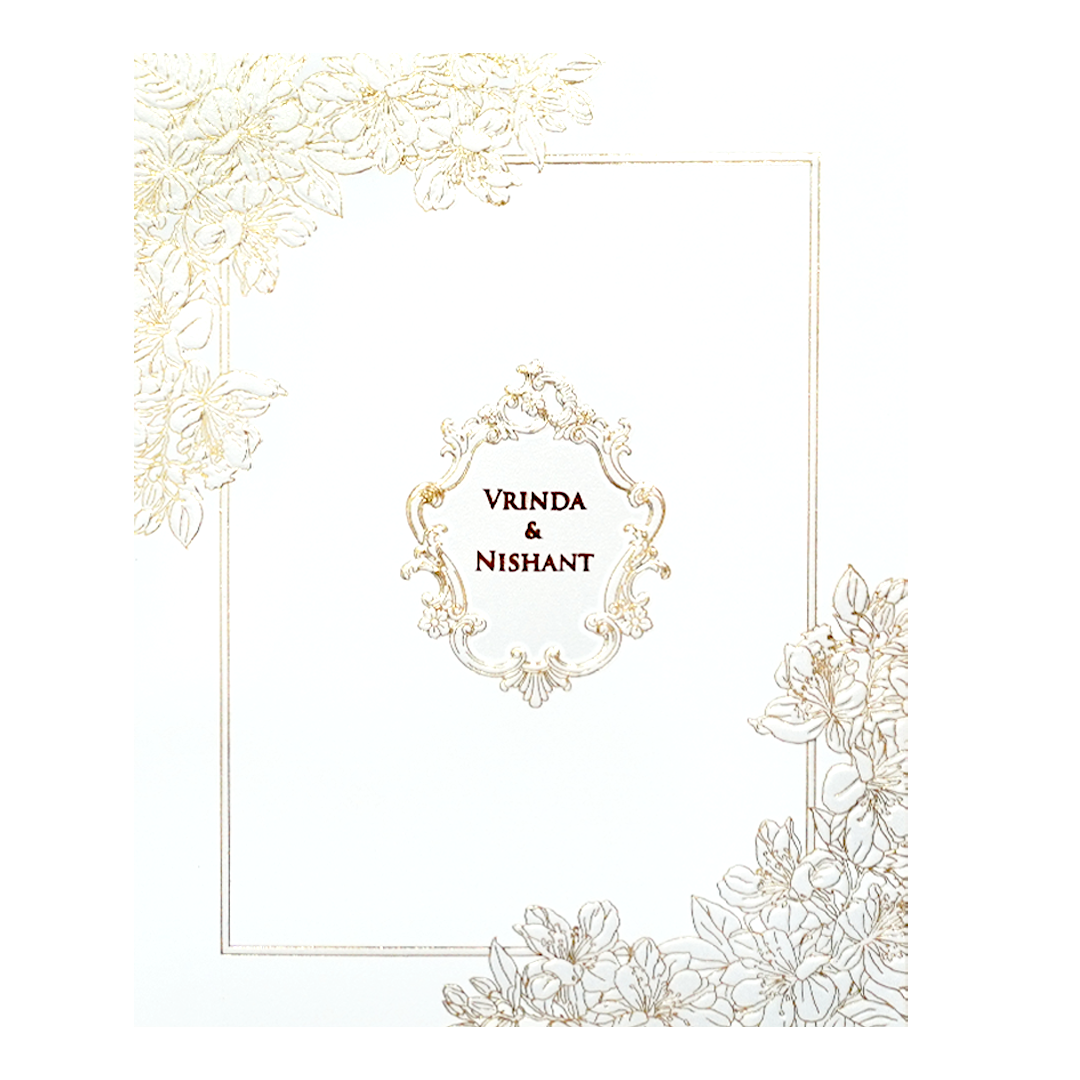White Embossed Floral Elegance Wedding Card-KPR06630