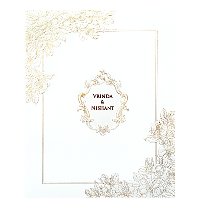 White Embossed Floral Elegance Wedding Card-KPR06630
