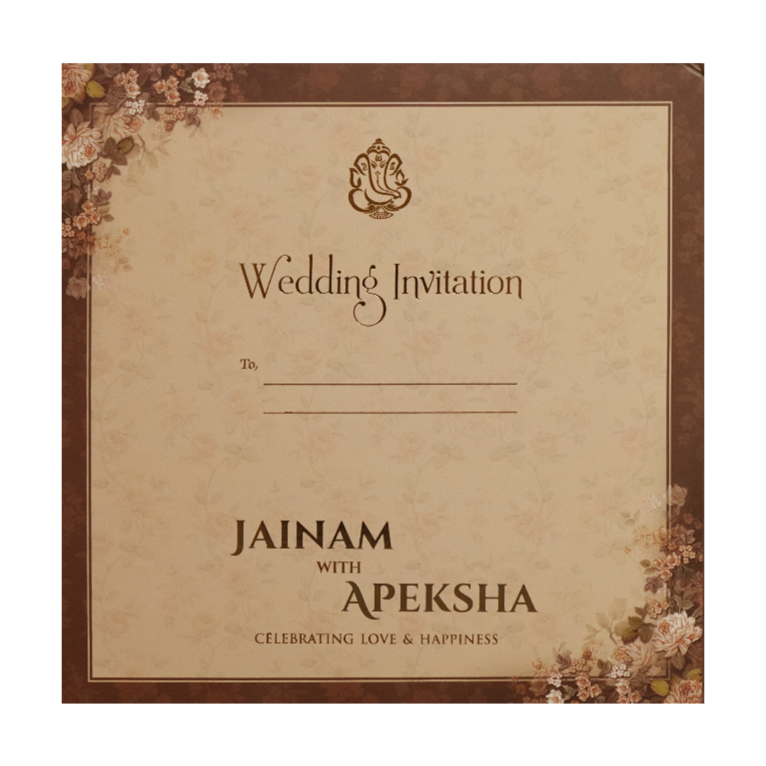 Brown Gold Floral Padded Wedding Card - KSH72850