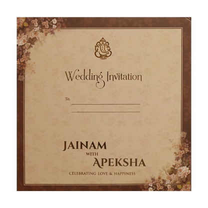 Brown Gold Floral Padded Wedding Card - KSH72850