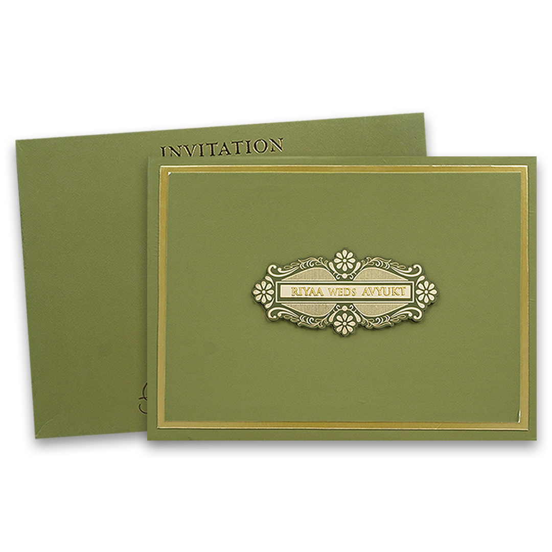 Green Padded Floral Premium Wedding Card - KRC31460