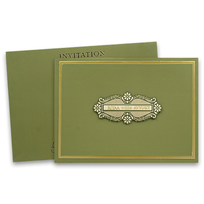 Green Padded Floral Premium Wedding Card - KRC31460