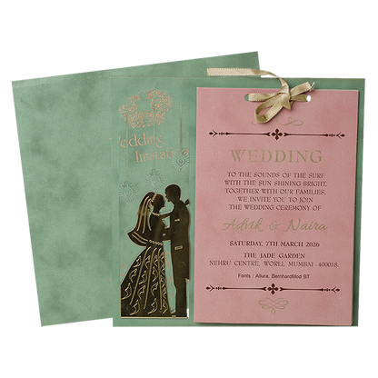 Green Bride Groom Laser-Cut Wedding Card-KRC31570