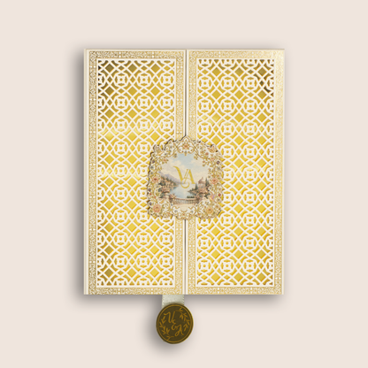 White MDF Laser Cut Floral Premium Wedding Invitation - KNLW202575