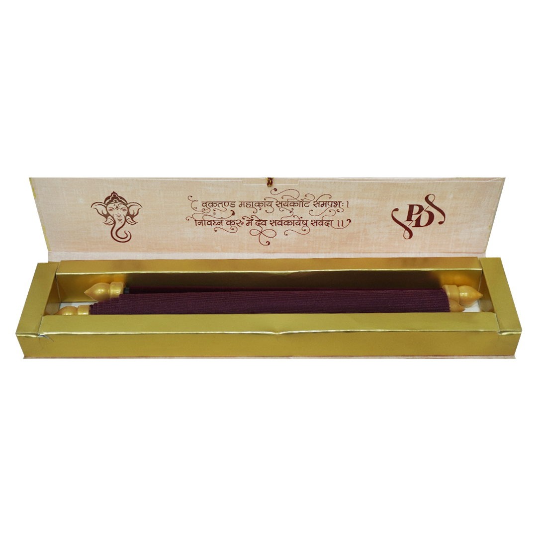Maroon Scroll Wedding Card Box Set-KJTS1845