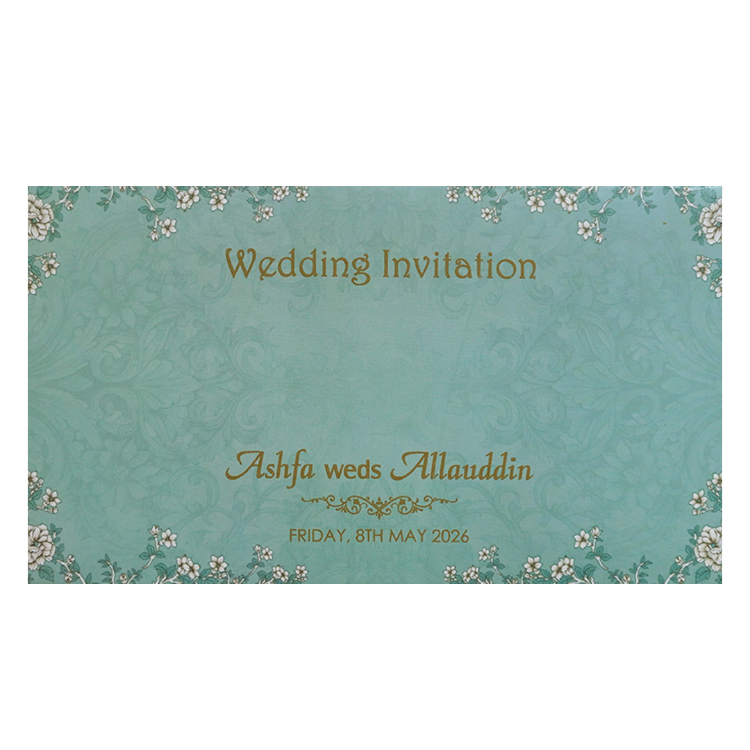 Blue Floral Door  Padded Wedding Card-KVN07460