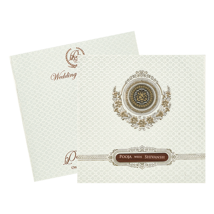 White Ganesha Floral Wedding Card-KRE27700