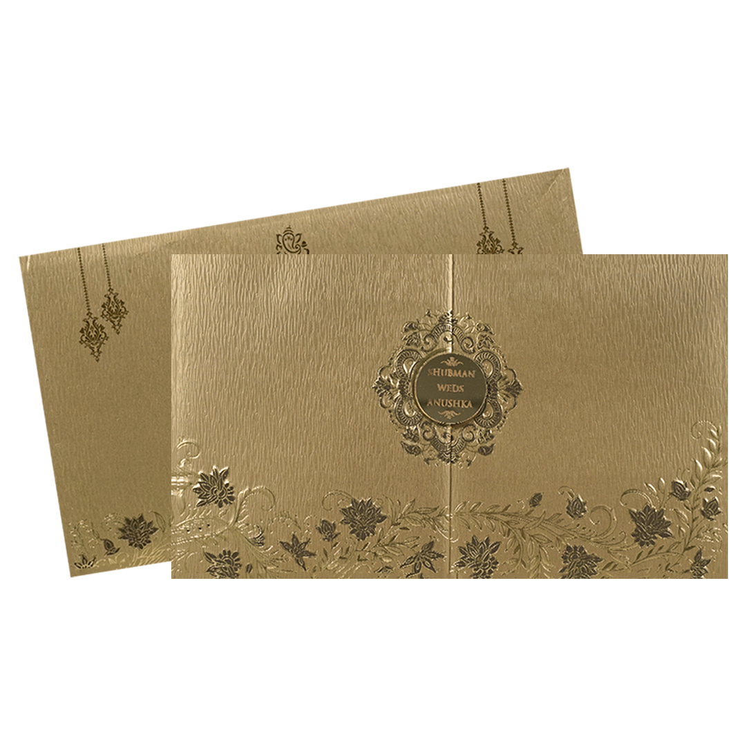 Gold Floral Door Style Padded Wedding Card-KRB09320
