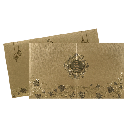 Gold Floral Door Style Padded Wedding Card-KRB09320