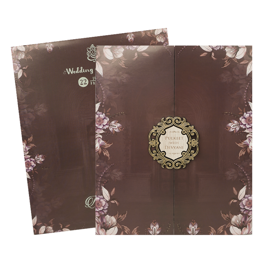 Brown Floral Wedding Card-KJTS1811