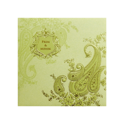 Golden Paisley Floral Wedding Card-KPR06090