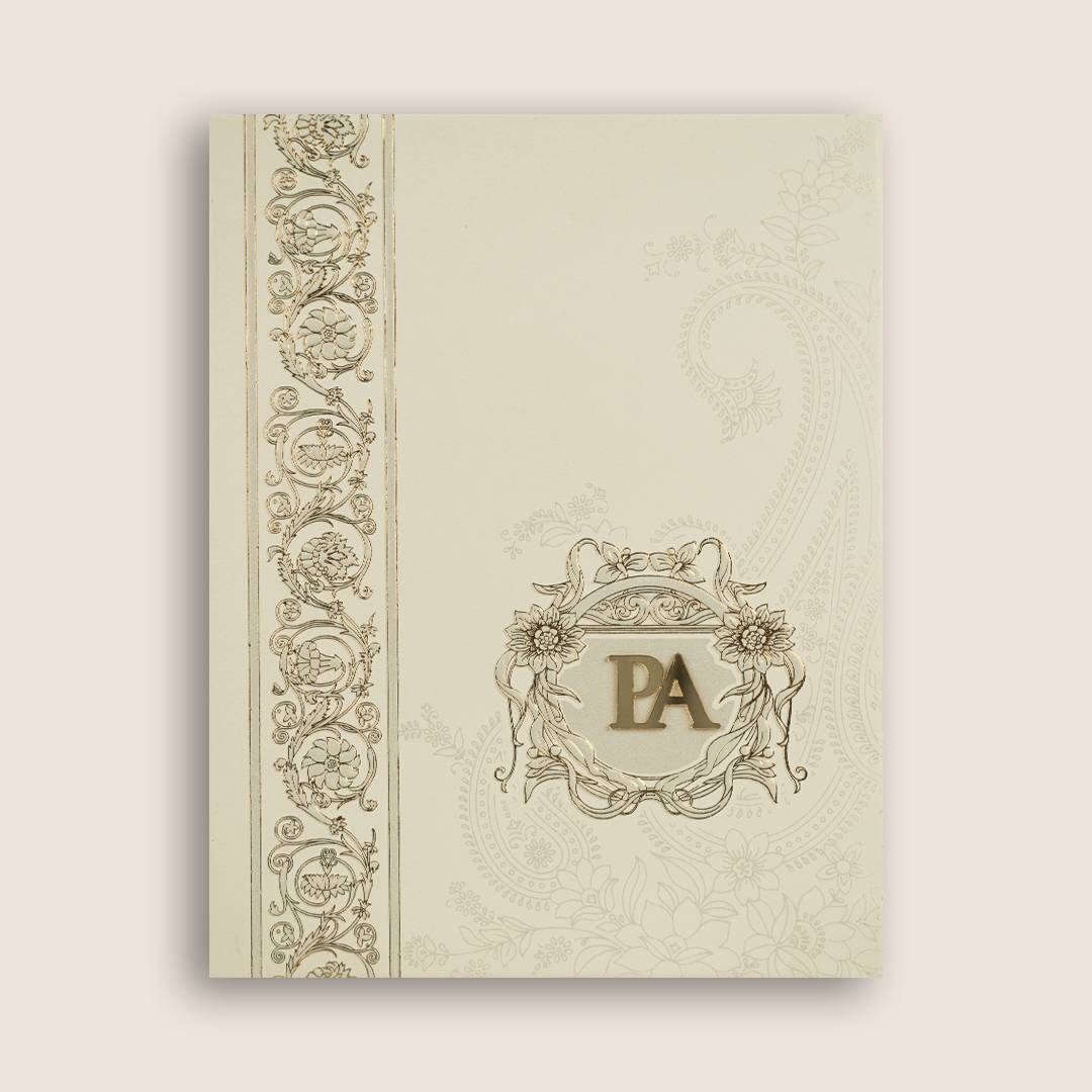 Light Ivory Floral Padded Wedding Card - KPR010190
