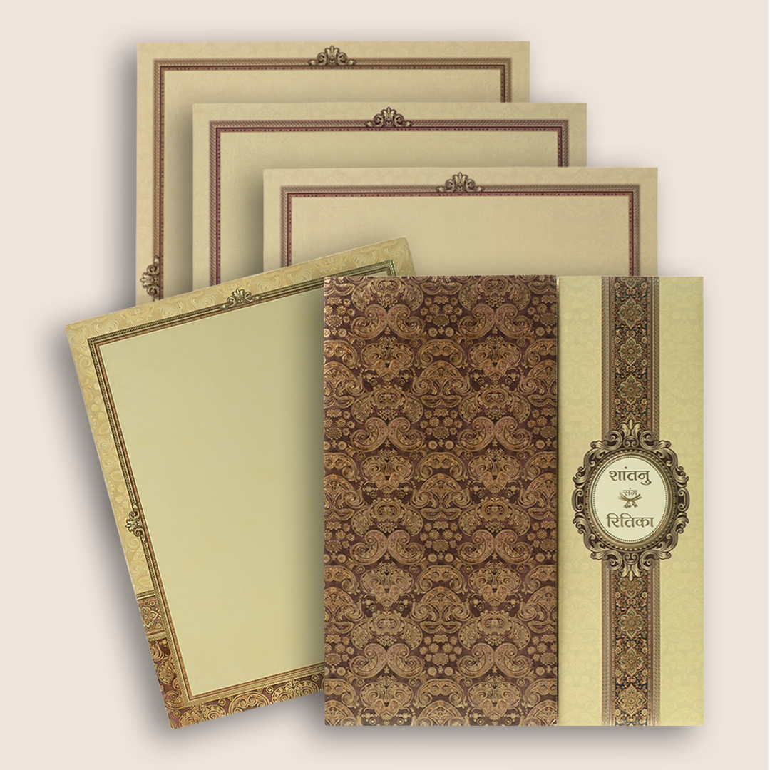 Brown Padded Elegant Floral Wedding Card - KAA05880