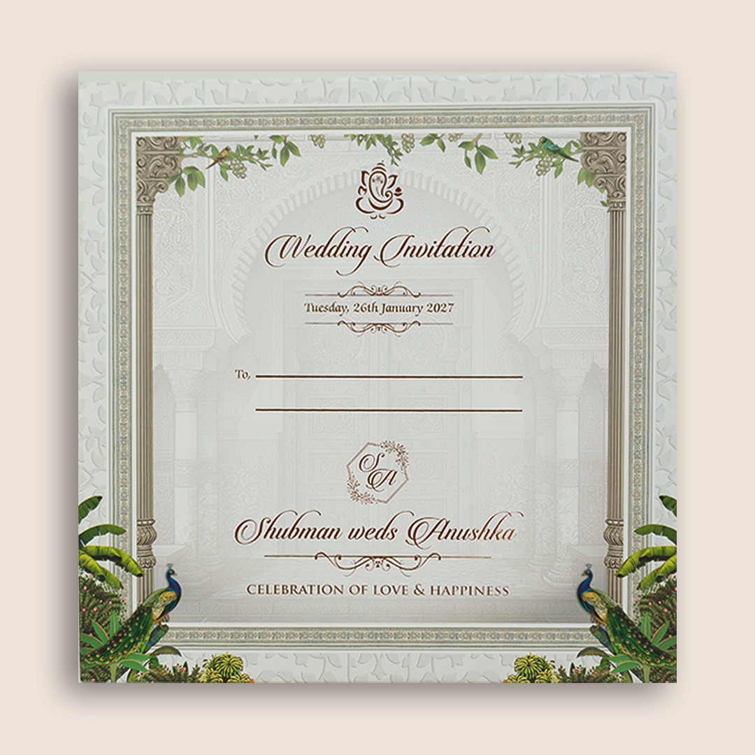 White Peacock Laser-Cut Padded Wedding Card - KRB10620