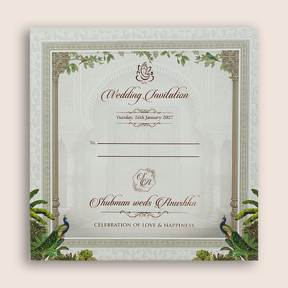 White Peacock Laser-Cut Padded Wedding Card - KRB10620