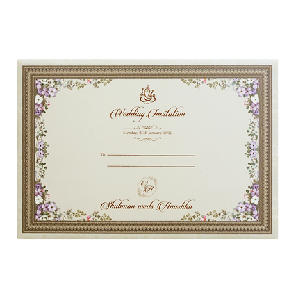 Grey Padded Embossed Floral Cutout Wedding Invitation Card-KRB09630