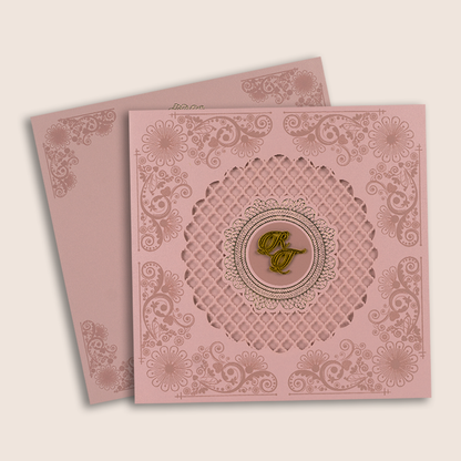 Pink Embossed Floral Laser cut Padded Invitation card - KPR023300