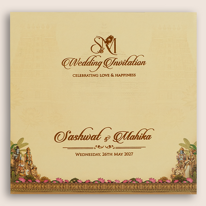 Cream Lord Balaji Padmavathi Padded Invitation Card - KRE29010