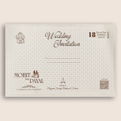 White Floral Padded Wedding Invitation Card - KSH27240