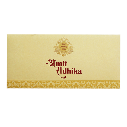 Ivory Gold Embossed Floral Wedding Invitation Card-KPR06290