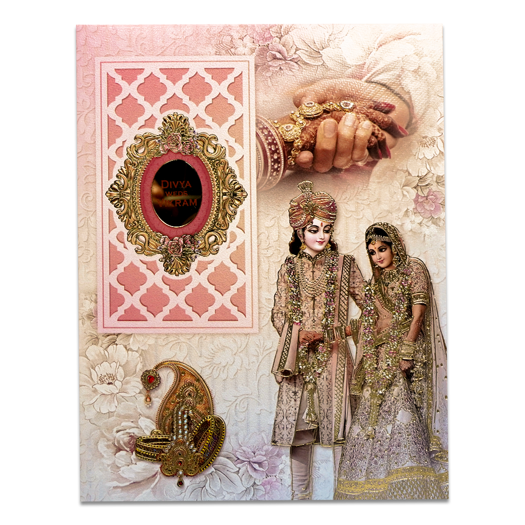Lavender Paisley Couple Padded Wedding Card-KNKM8201
