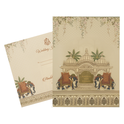 Cream Palace Laser Cut Padded Wedding Card-KJTS3685