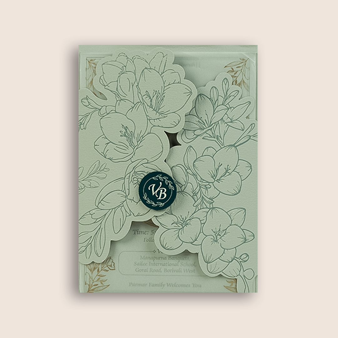 Pastel Green Floral Laser Cut Wedding Invitation - KMARA531