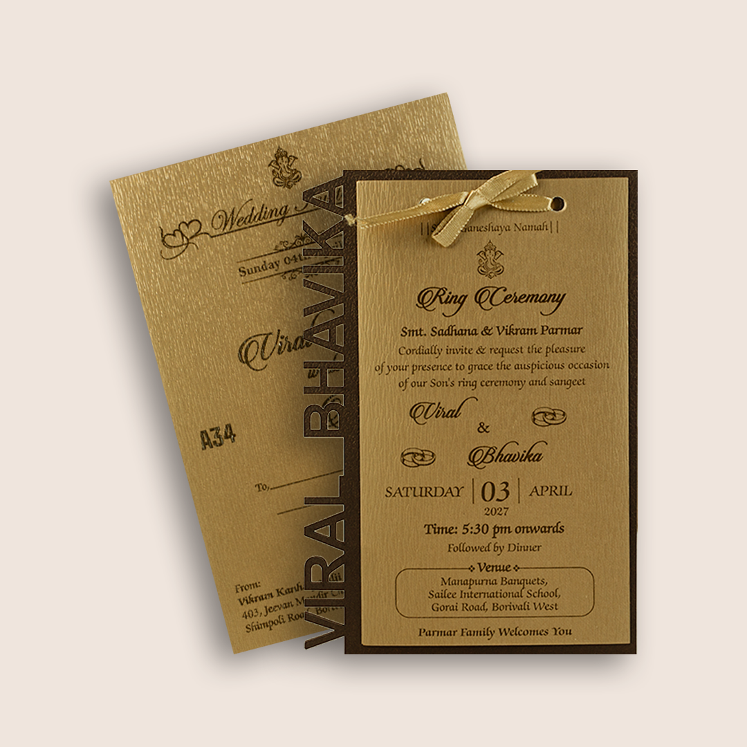 Brown Floral MDF Laser Cut Wedding Card - KMARA340