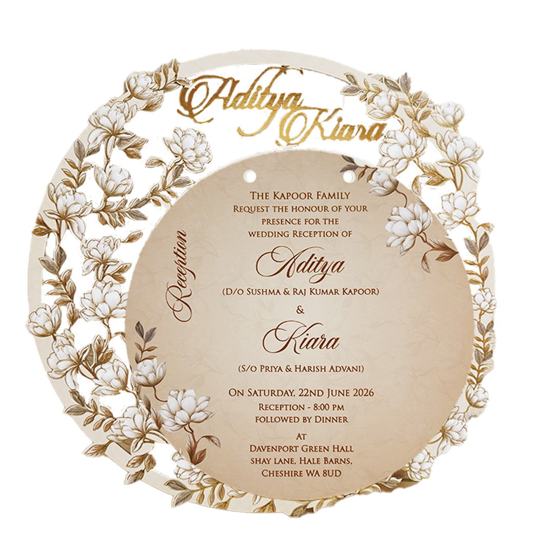 Grey Floral Round Wedding Card-KFR16010