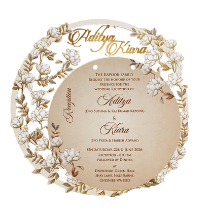 Grey Floral Round Wedding Card-KFR16010