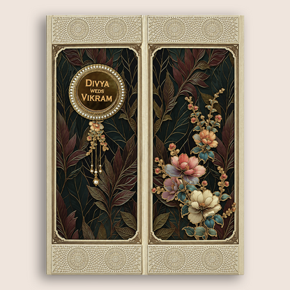 Cream Floral Door Style Wedding Invitation Card - KNKN6324