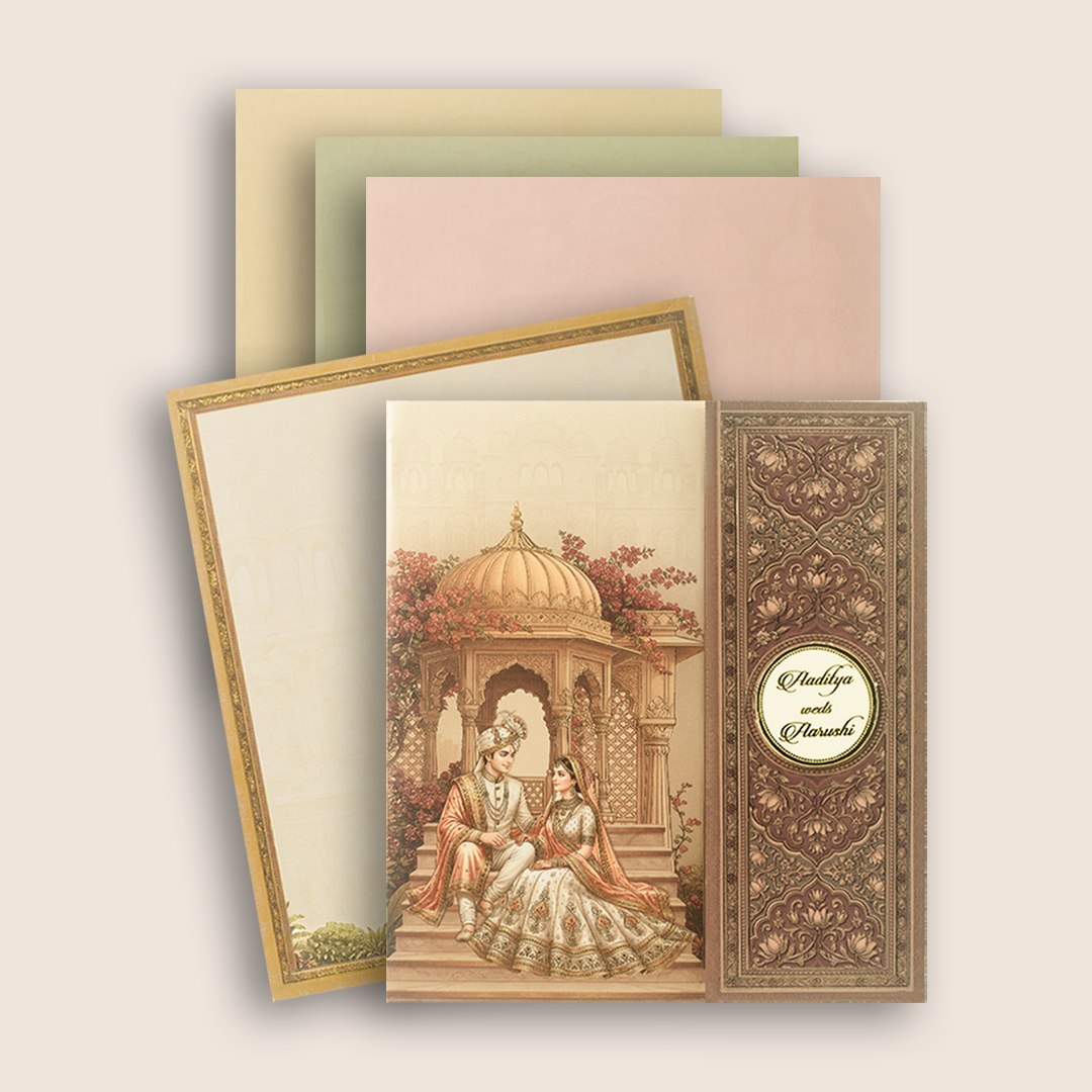 Brown Royal Bride Groom Padded Door Style Wedding Card - KAA05870